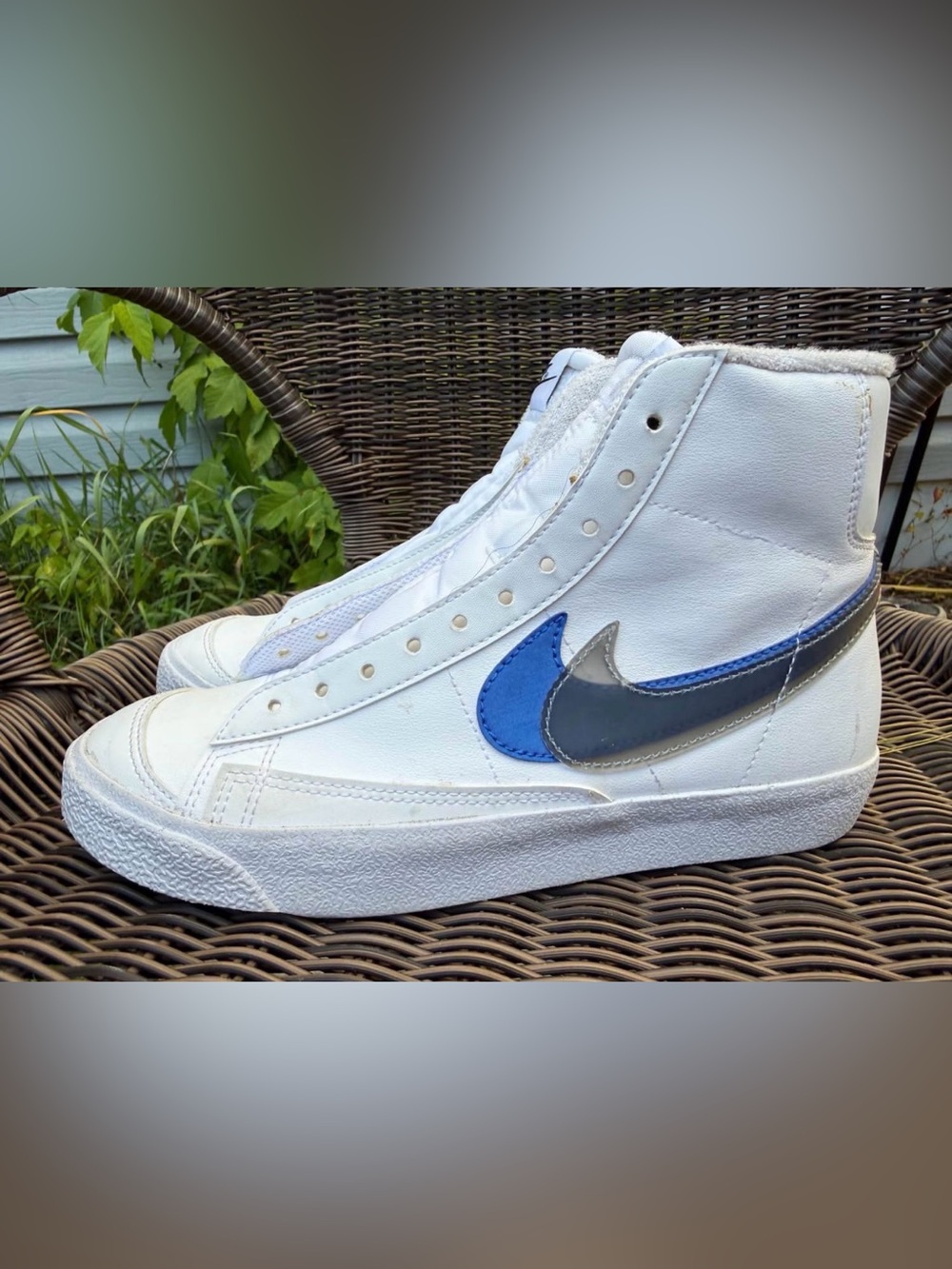 Nike Kids White High-Top Sneakers with Blue & Gray Swooshes